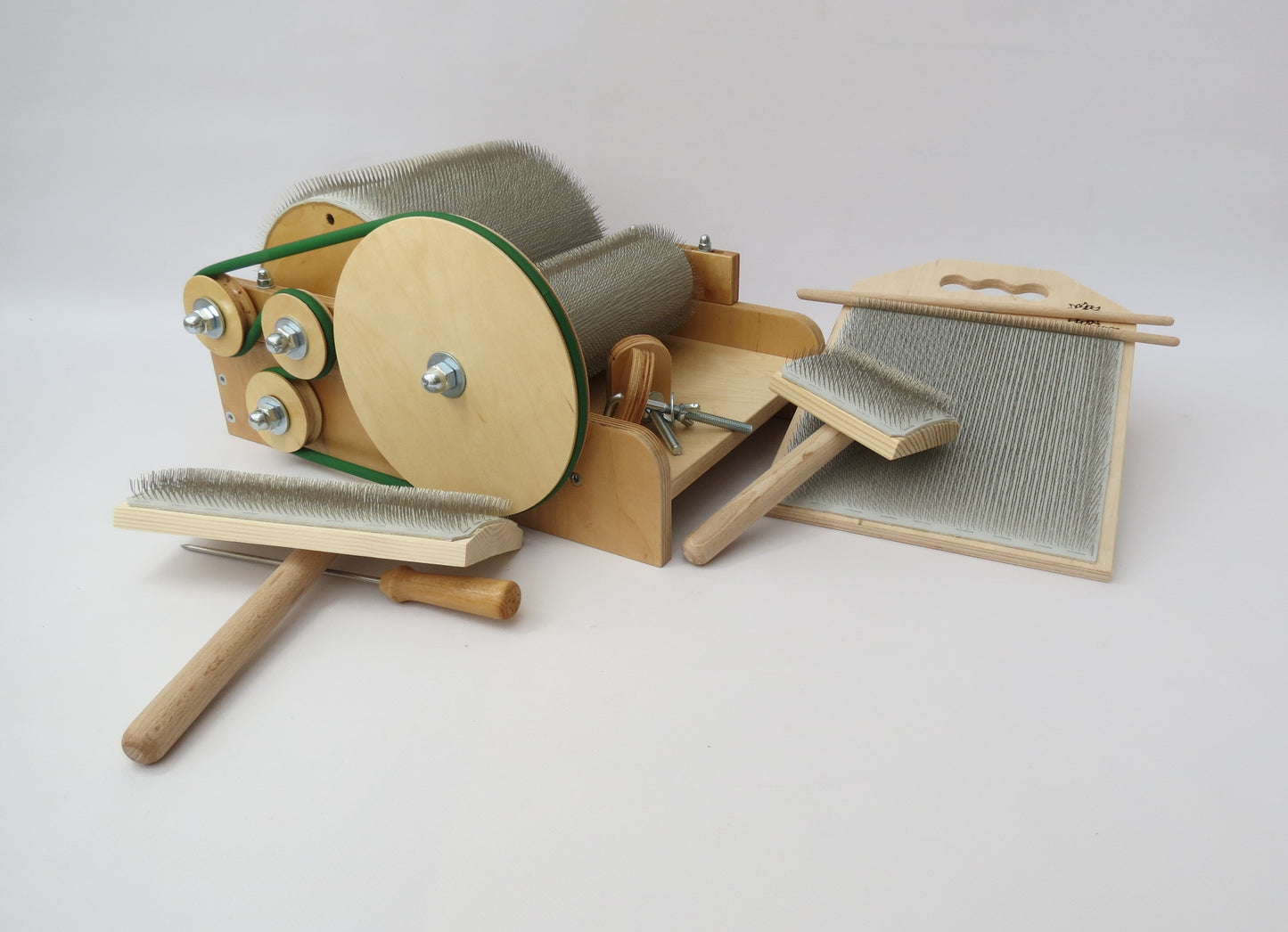 Set: Wooden Drum Carder and Fiber Combing Cardings Blending Board - 72 TPI ,Wool picker ( M&V ) (Copy)