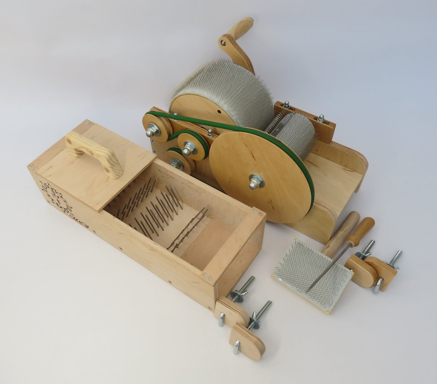 Set: Wooden Drum Carder for wool and Wool picker - Drum Carder for wool 72 TPI / 96 TPI /120 TPI
