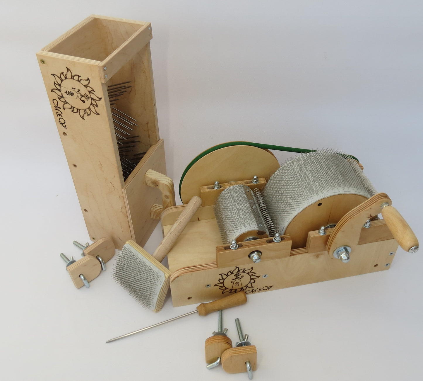 Set: Wooden Drum Carder for wool and Wool picker - Drum Carder for wool 72 TPI / 96 TPI /120 TPI
