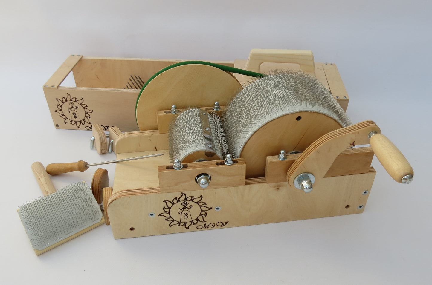Set: Wooden Drum Carder for wool and Wool picker - Drum Carder for wool 72 TPI / 96 TPI /120 TPI