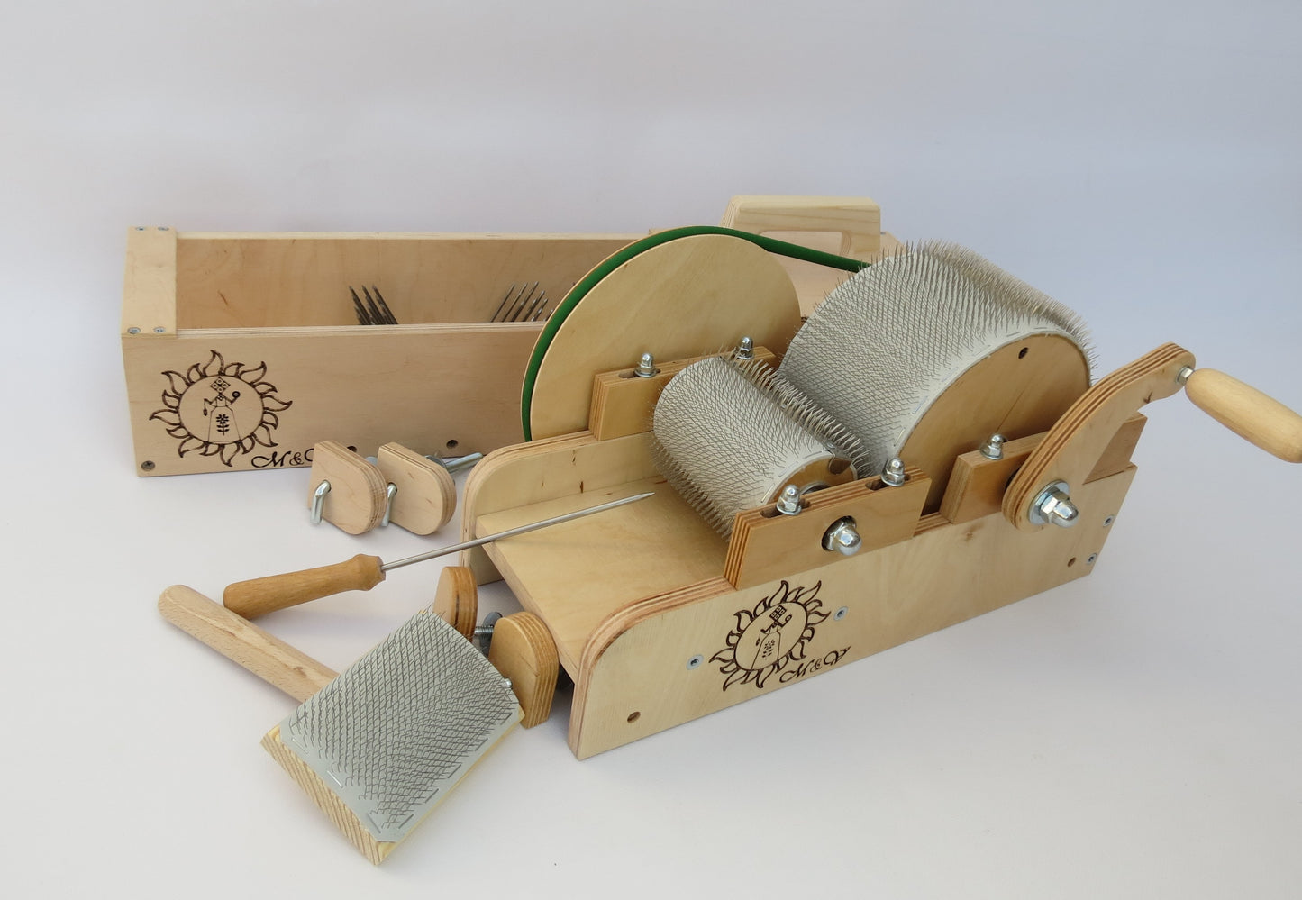 Set: Wooden Drum Carder for wool and Wool picker - Drum Carder for wool 72 TPI / 96 TPI /120 TPI