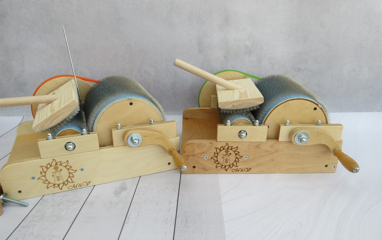 Set: Wooden Drum Carder for Wool and Fiber Combing Cardings Blending Board  72 Tpi,wool Picker M&V 